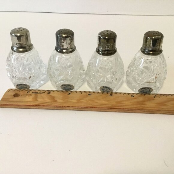 VTG LEONARD Japan Crystal Salt & Pepper Shakers in Box Set of 4 Silver Tops NOS - Picture 6 of 8